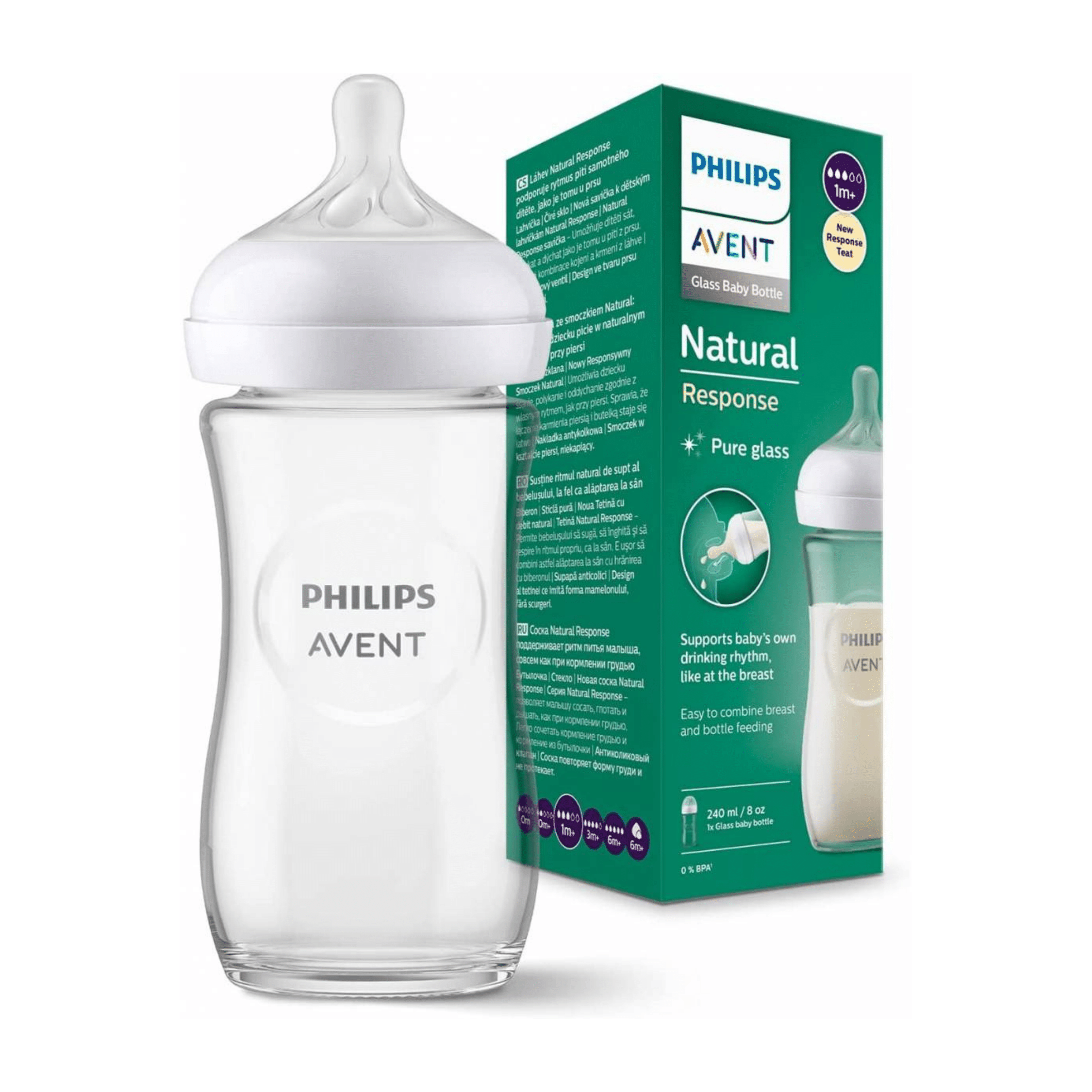 Compra Philips Avent Natural Response Pure Glass Baby Bottle 1m+ 240ml · El  Salvador